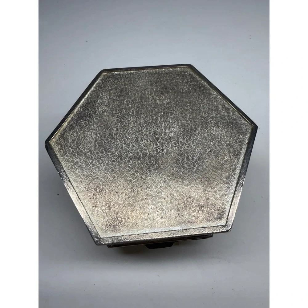Studio Silversmiths Hexagon Jewelry Box SilverPlated Beaded Velvet Lined Vintage